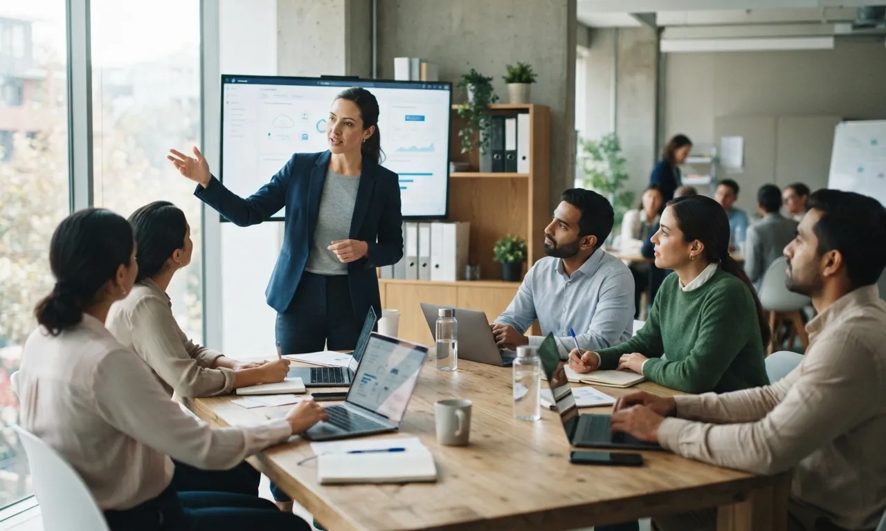 Technical presenter addressing an enterprise boardroom audience